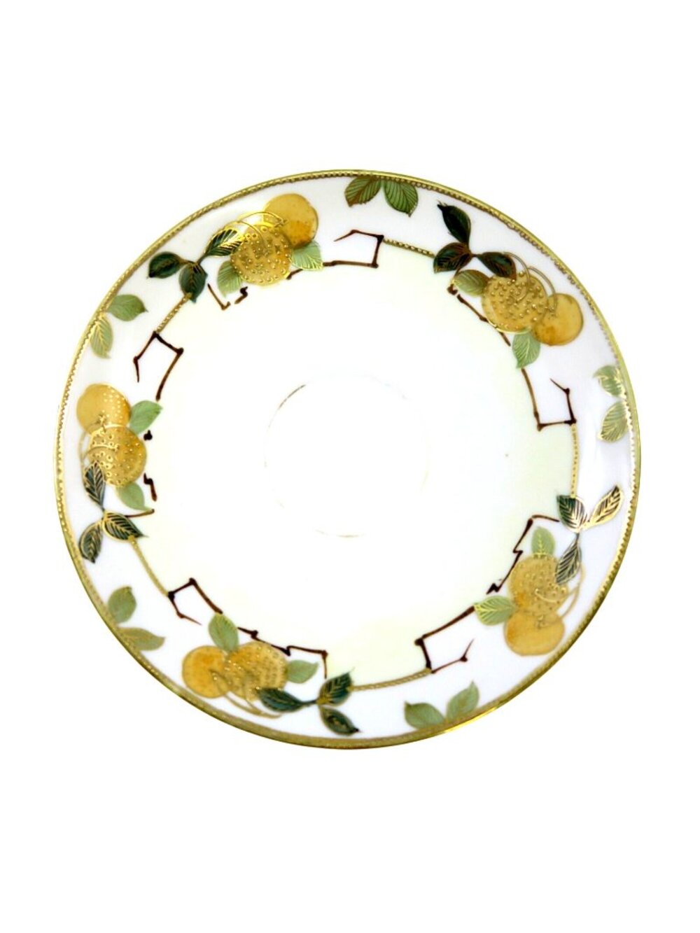 Meito Nippon Saucer 1908–1921 Hand Painted Oranges, Moriage, Gold Trim